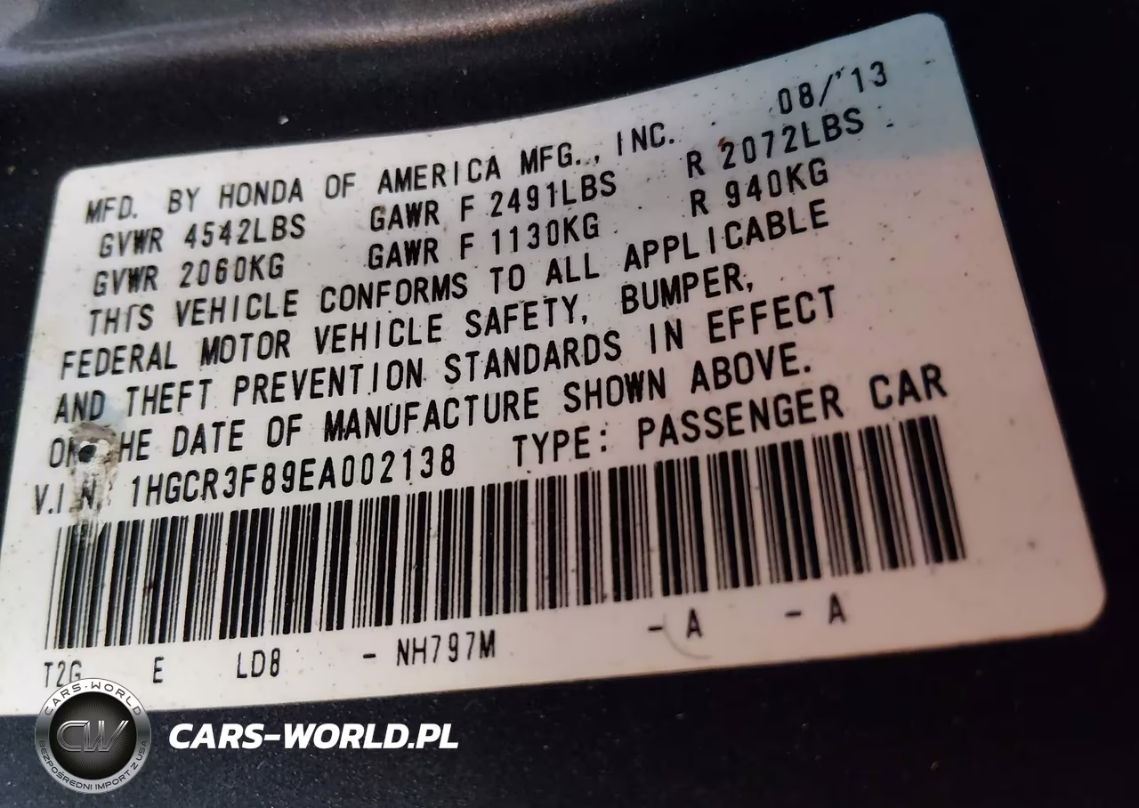 2014 Honda Accord Ex-L V-6 VIN:1HGCR3F89EA002138 - 9