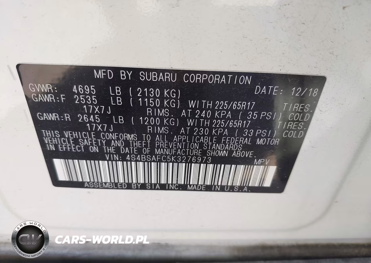2019 Subaru Outback 2.5I Premium VIN:4S4BSAFC5K3276973 - 9