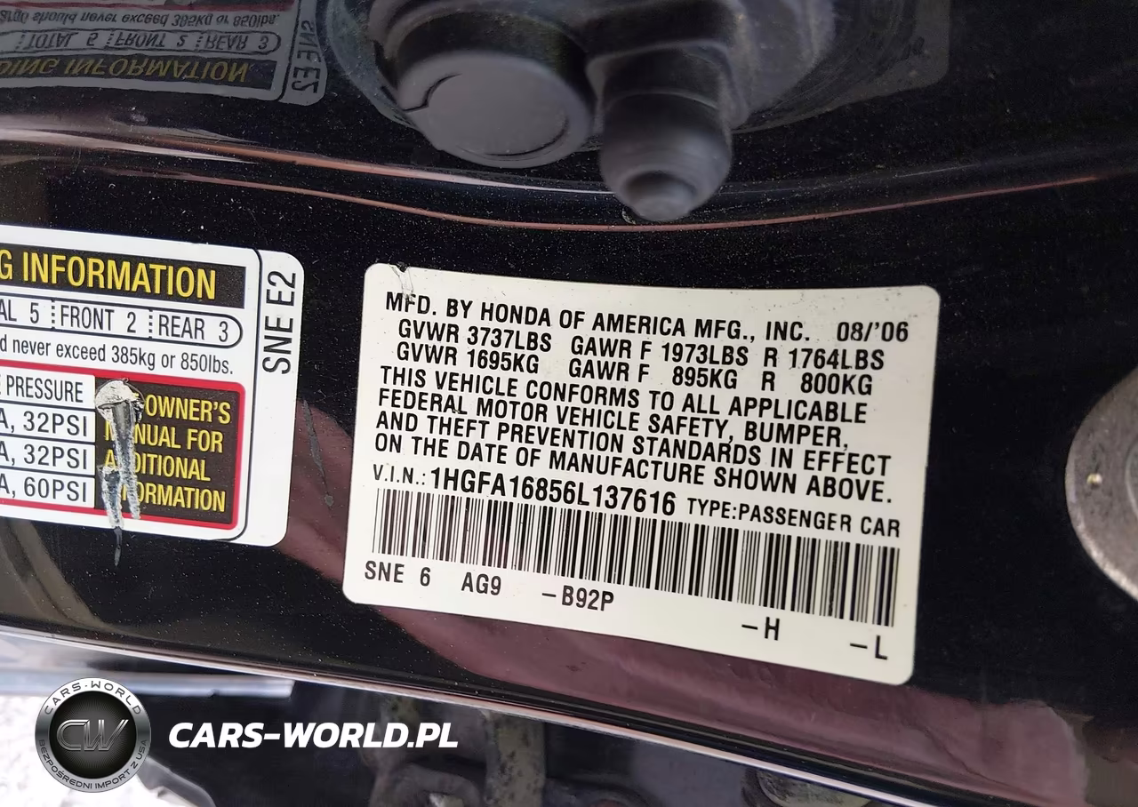 2006 Honda Civic Ex VIN:1HGFA16856L137616 - 9