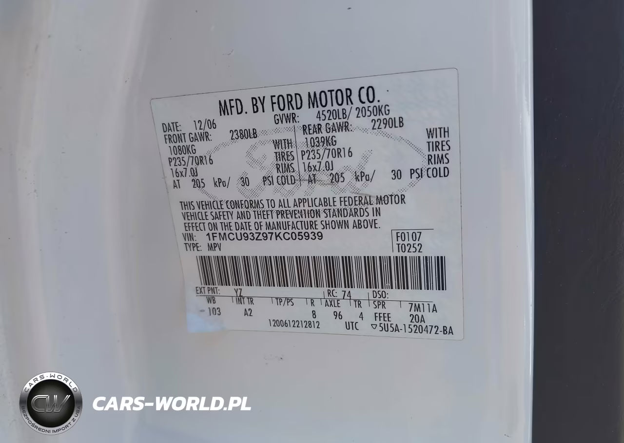 2007 Ford Escape Xlt VIN:1FMCU93Z97KC05939 - 9