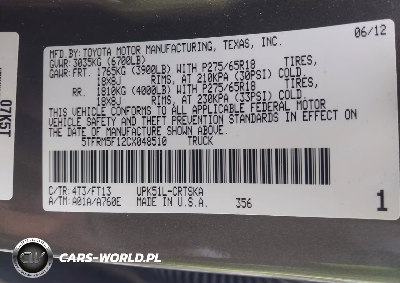 2012 Toyota Tundra Grade 4.6L V8 VIN:5TFRM5F12CX048510 - 9
