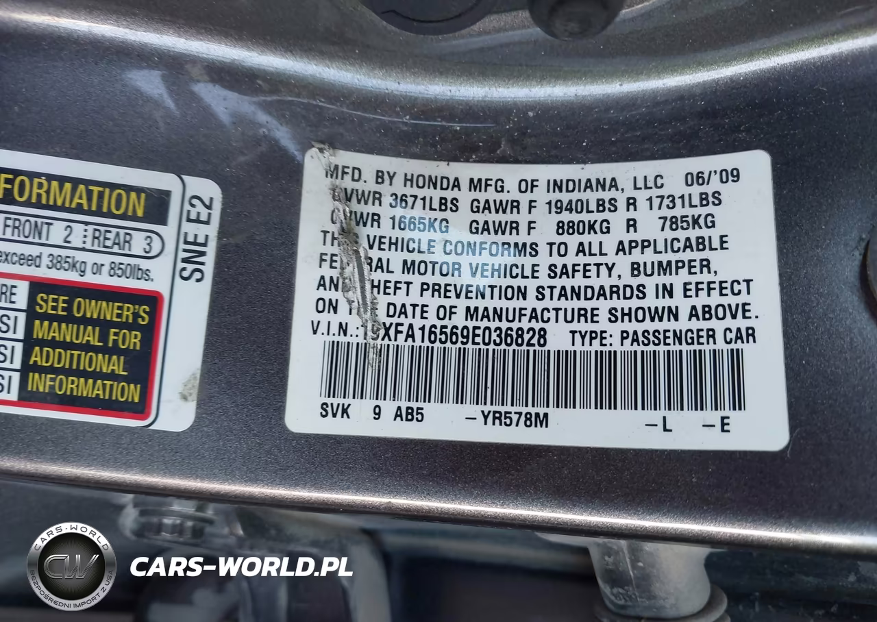 2009 Honda Civic Lx VIN:19XFA16569E036828 - 9