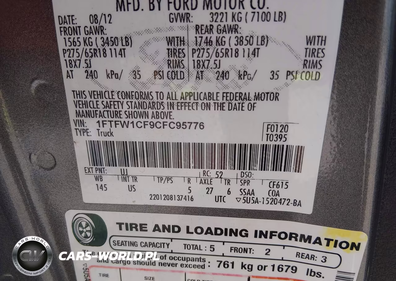 2012 Ford F-150 Xlt VIN:1FTFW1CF9CFC95776 - 9