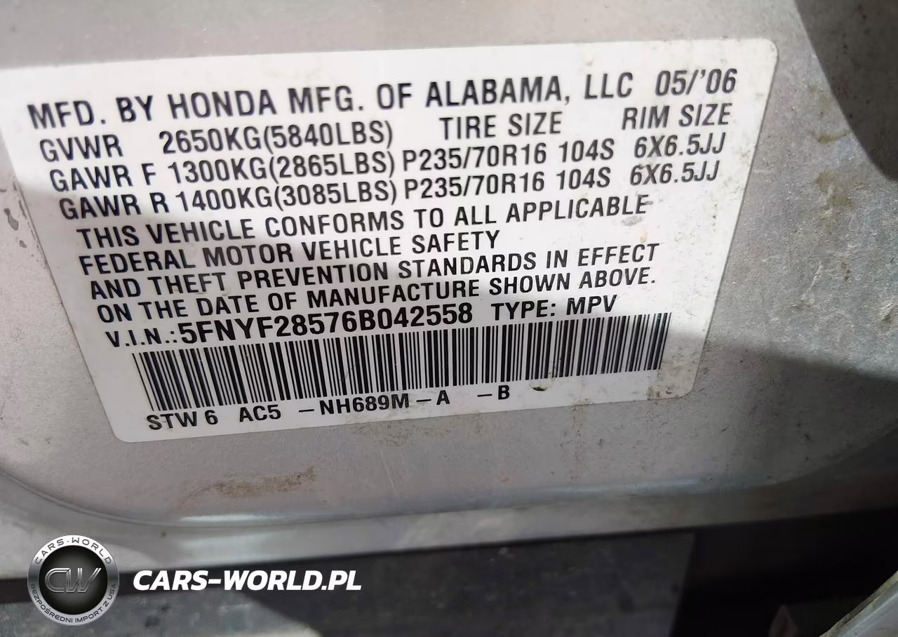 2006 Honda Pilot Ex-L VIN:5FNYF28576B042558 - 9