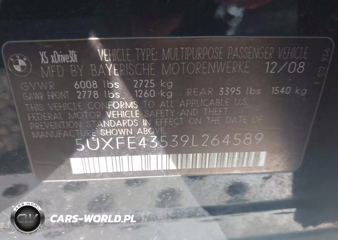 2009 BMW X5 xDrive30I VIN:5UXFE43539L264589 - 9