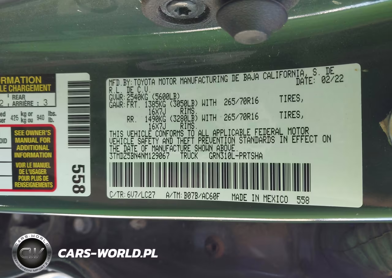 2022 Toyota Tacoma Trd Off Road VIN:3TMDZ5BN4NM129067 - 9