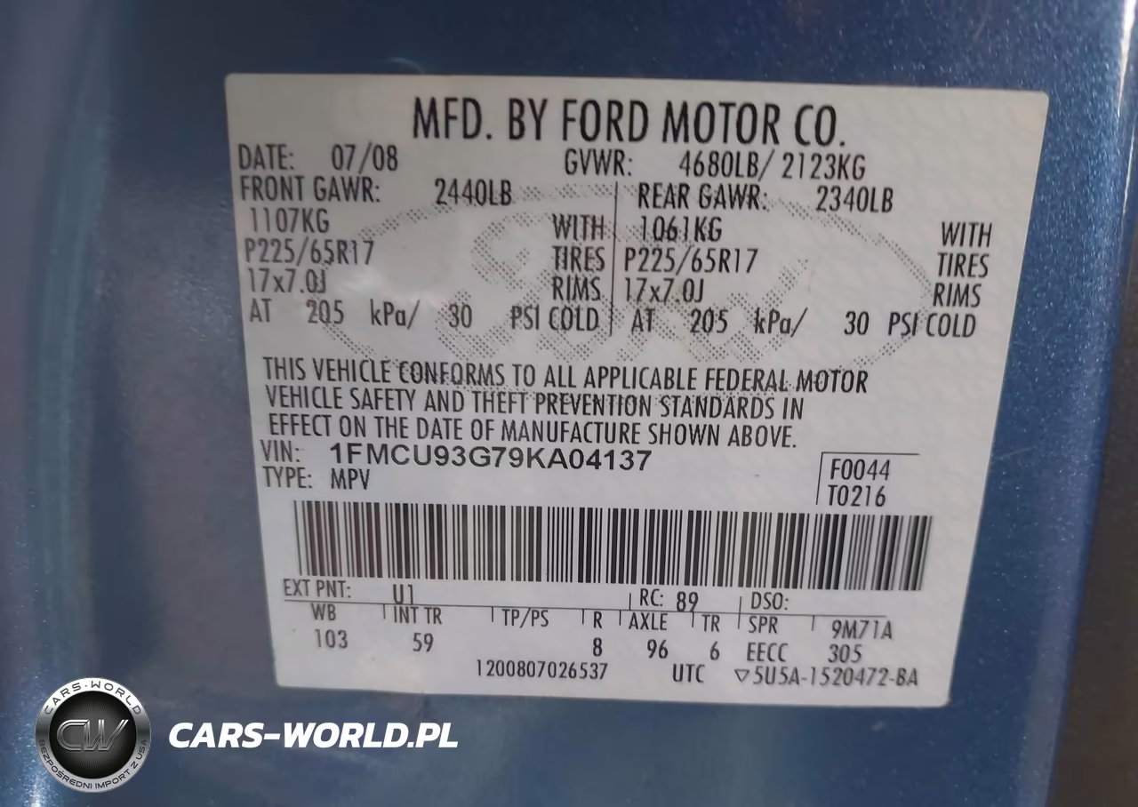 2009 Ford Escape Xlt VIN:1FMCU93G79KA04137 - 9