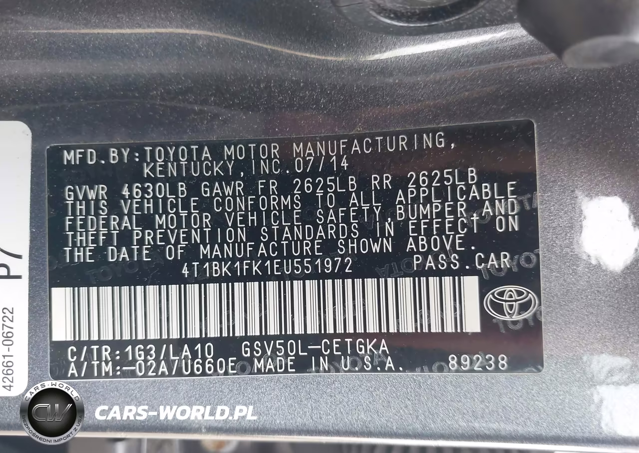2014 Toyota Camry Xle V6 VIN:4T1BK1FK1EU551972 - 9