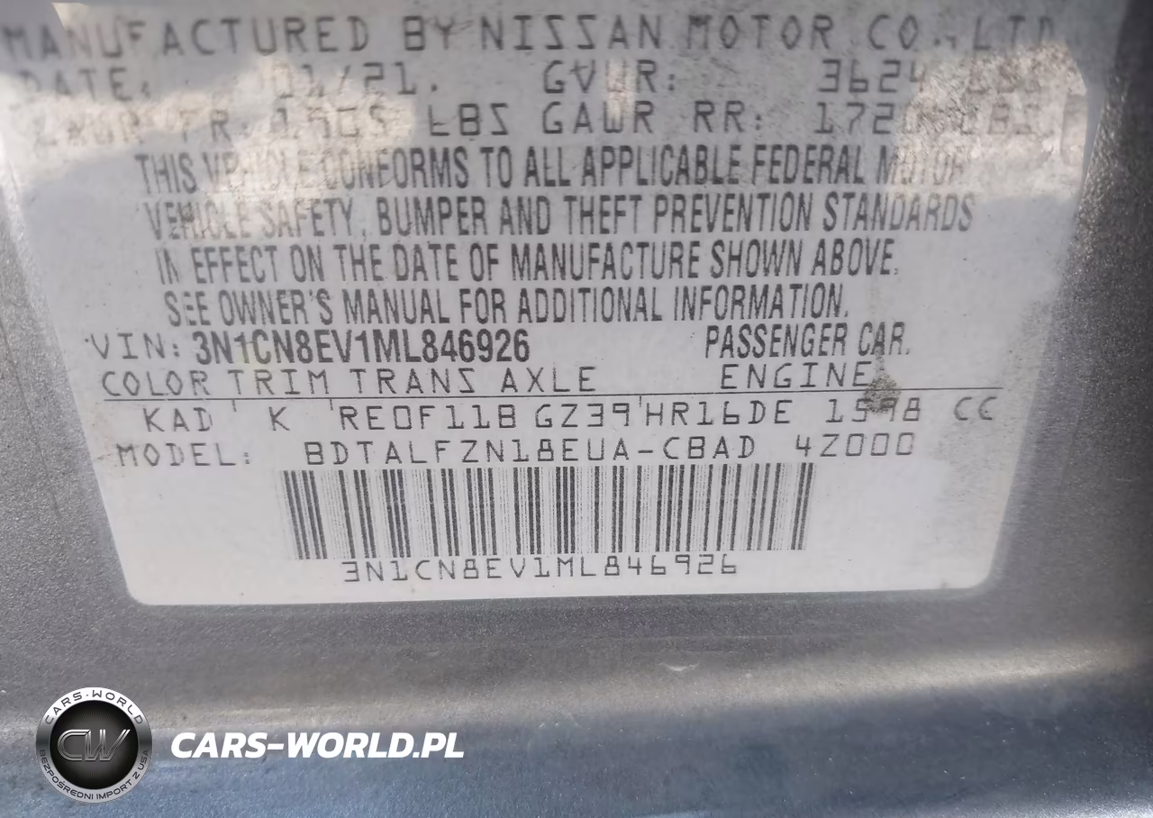 2021 Nissan Versa Sv Xtronic Cvt VIN:3N1CN8EV1ML846926 - 9