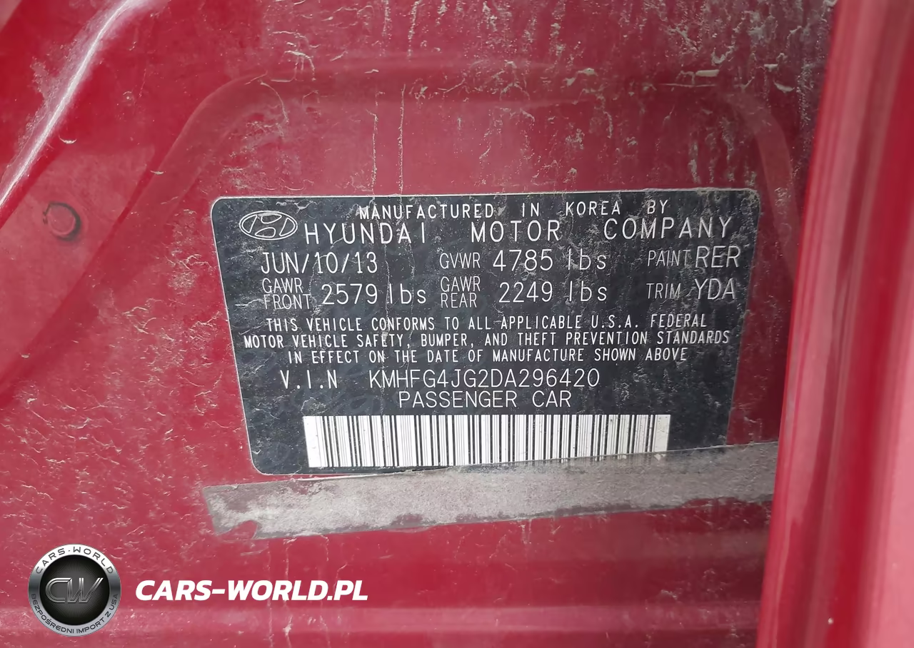2013 Hyundai Azera VIN:KMHFG4JG2DA296420 - 9