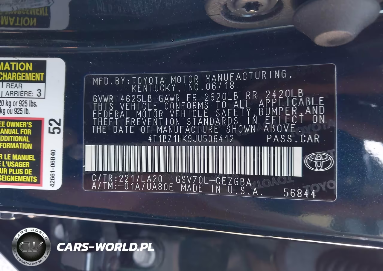 2018 Toyota Camry Xle V6 VIN:4T1BZ1HK9JU506412 - 9