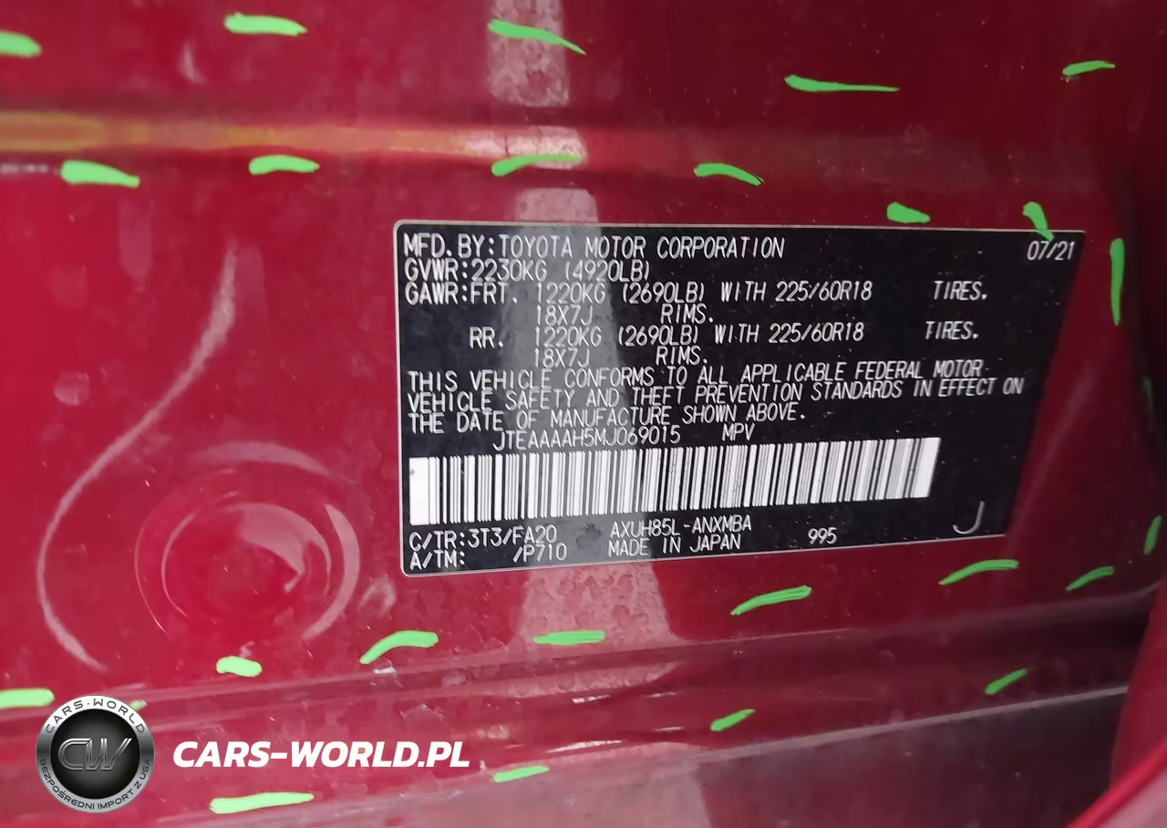 2021 Toyota Venza Le VIN:JTEAAAAH5MJ069015 - 9