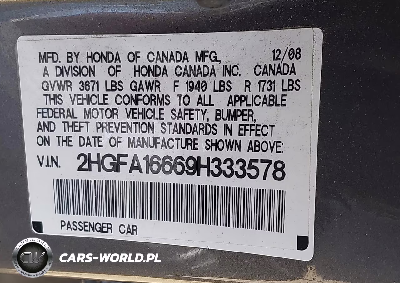 2009 Honda Civic Lx-S VIN:2HGFA16669H333578 - 9