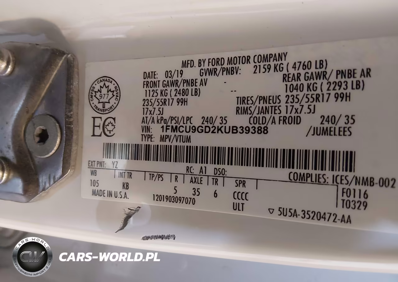 2019 Ford Escape Se VIN:1FMCU9GD2KUB39388 - 9