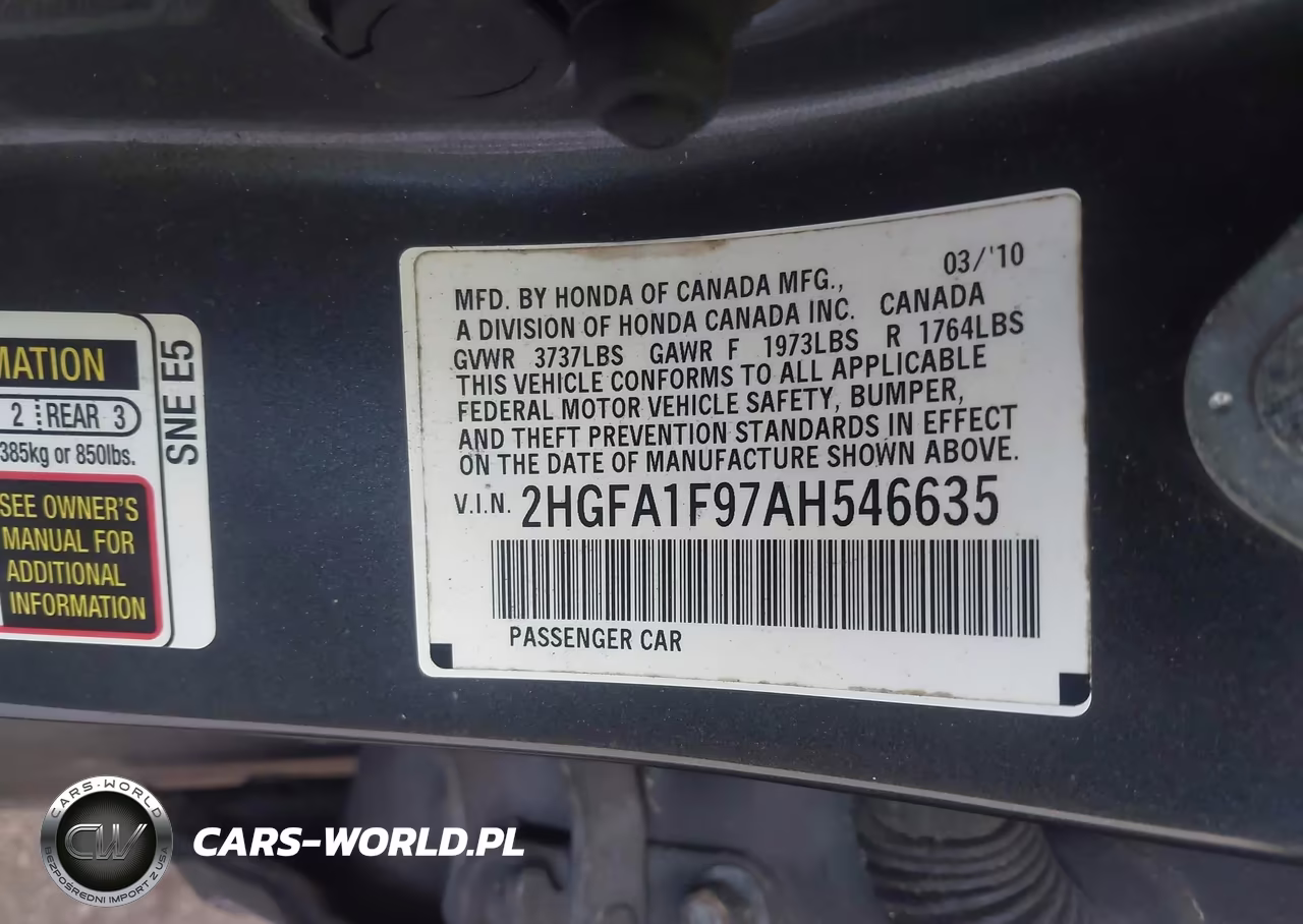 2010 Honda Civic Ex-L VIN:2HGFA1F97AH546635 - 9