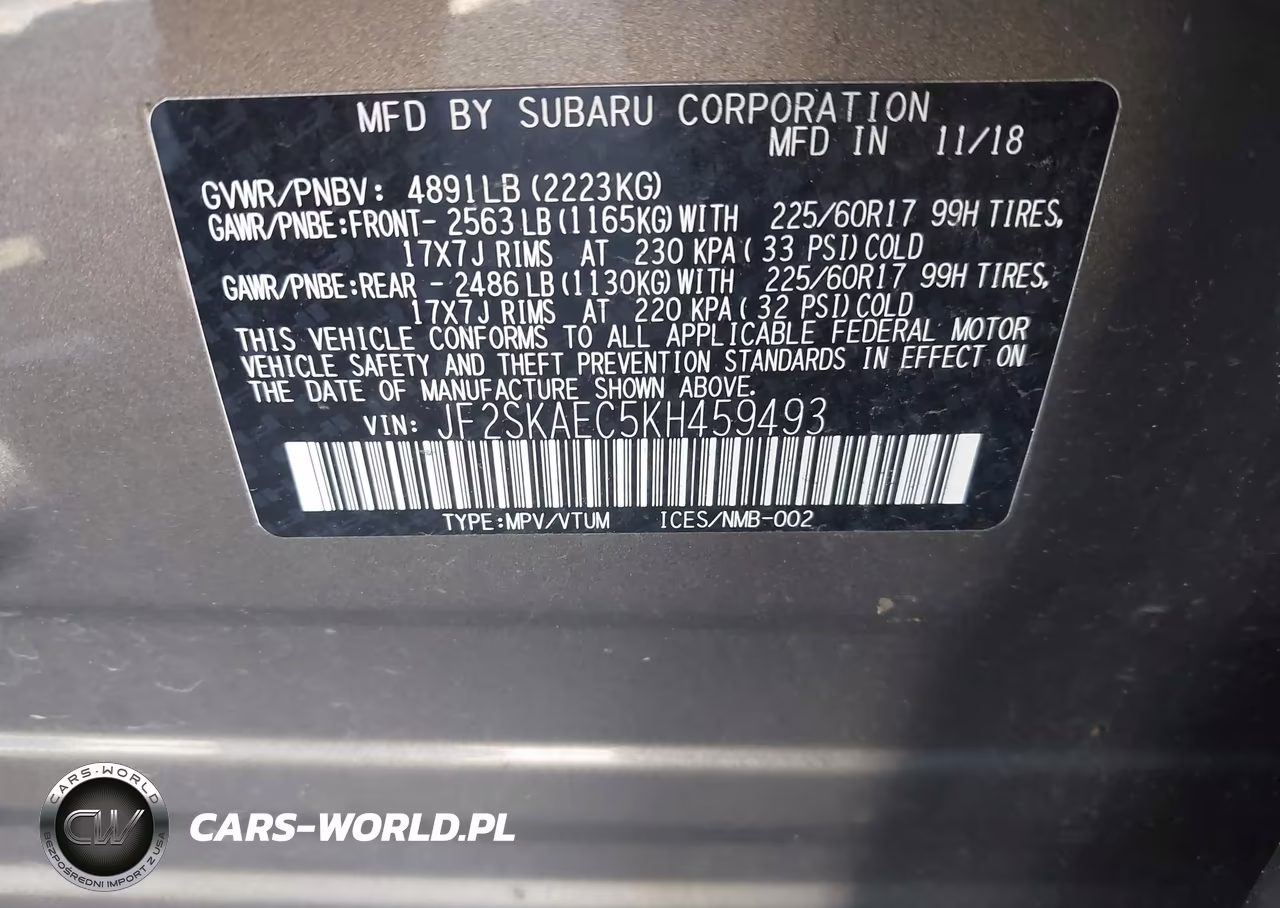 2019 Subaru Forester Premium VIN:JF2SKAEC5KH459493 - 9