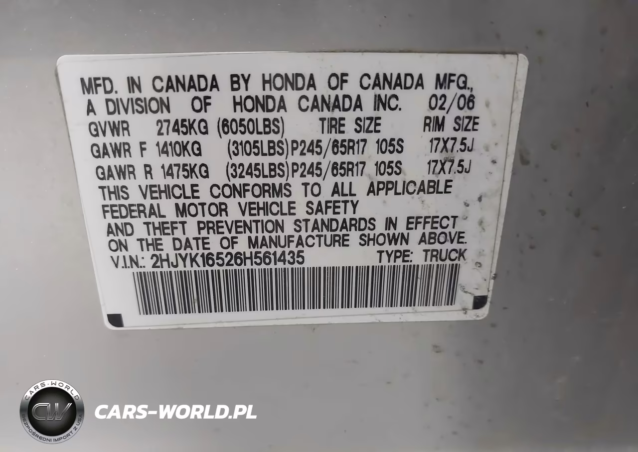 2006 Honda Ridgeline Rtl VIN:2HJYK16526H561435 - 9