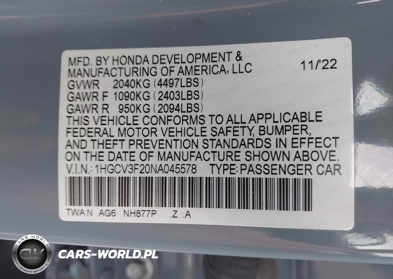 2022 Honda Accord Hybrid Sport VIN:1HGCV3F20NA045578 - 9