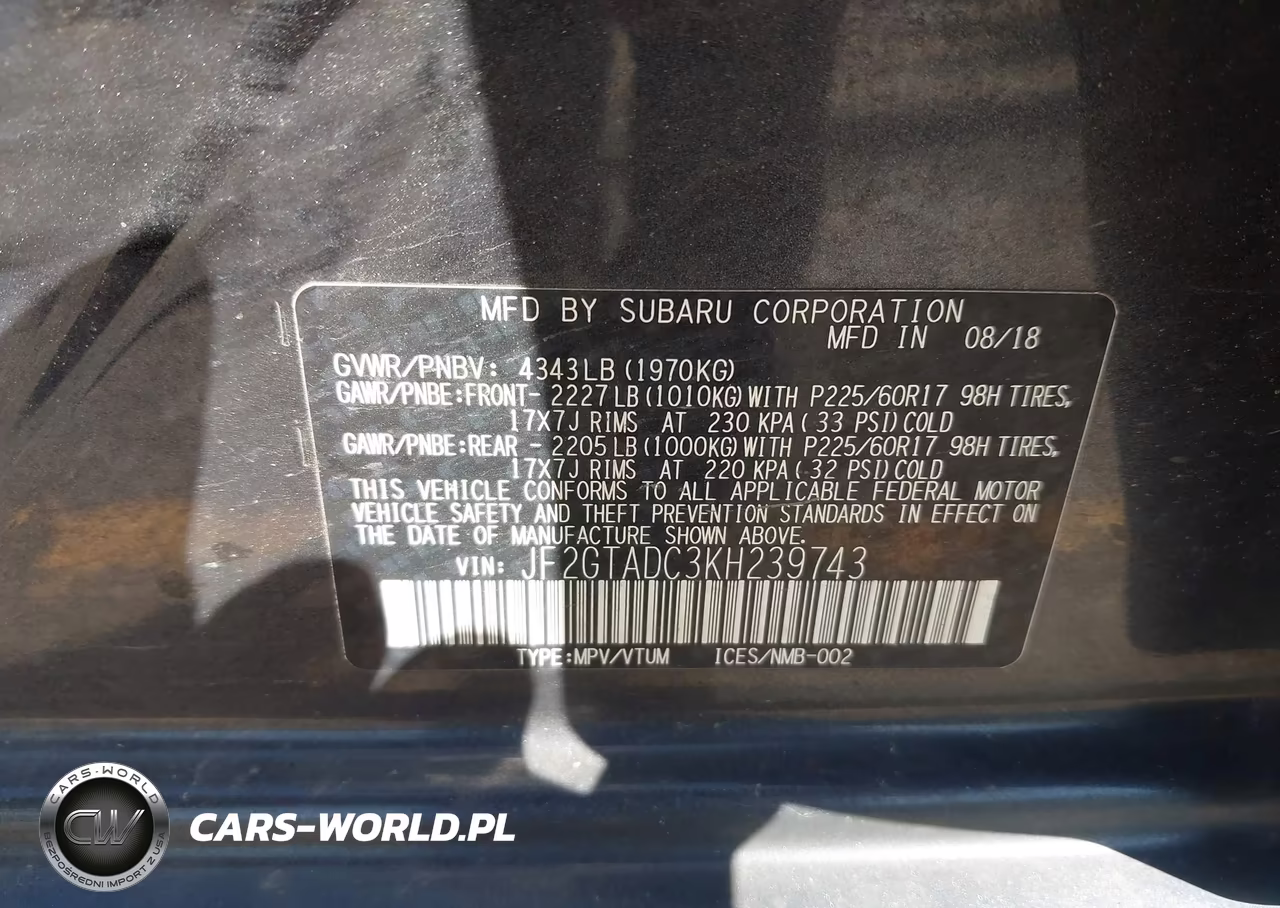 2019 Subaru Crosstrek 2.0I Premium VIN:JF2GTADC3KH239743 - 9