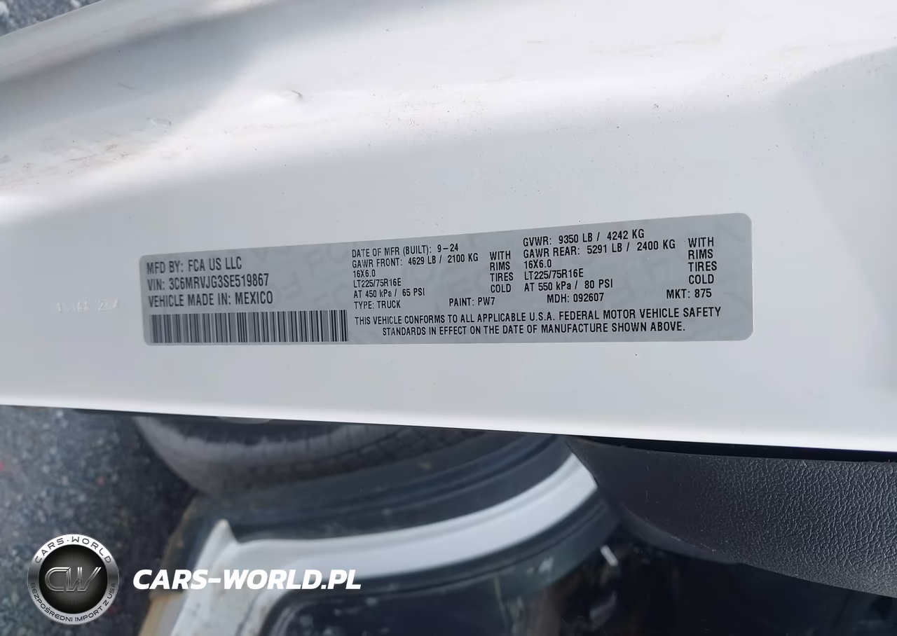 2025 Ram Promaster 3500 Cargo Van Tradesman High Roof 159 Wb Ext VIN:3C6MRVJG3SE519867 - 9