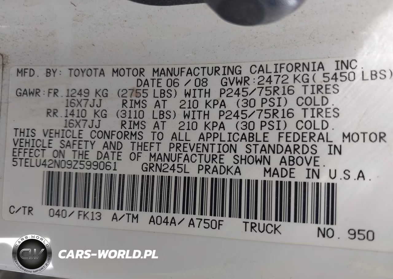 2009 Toyota Tacoma Base V6 VIN:5TELU42N09Z599061 - 9