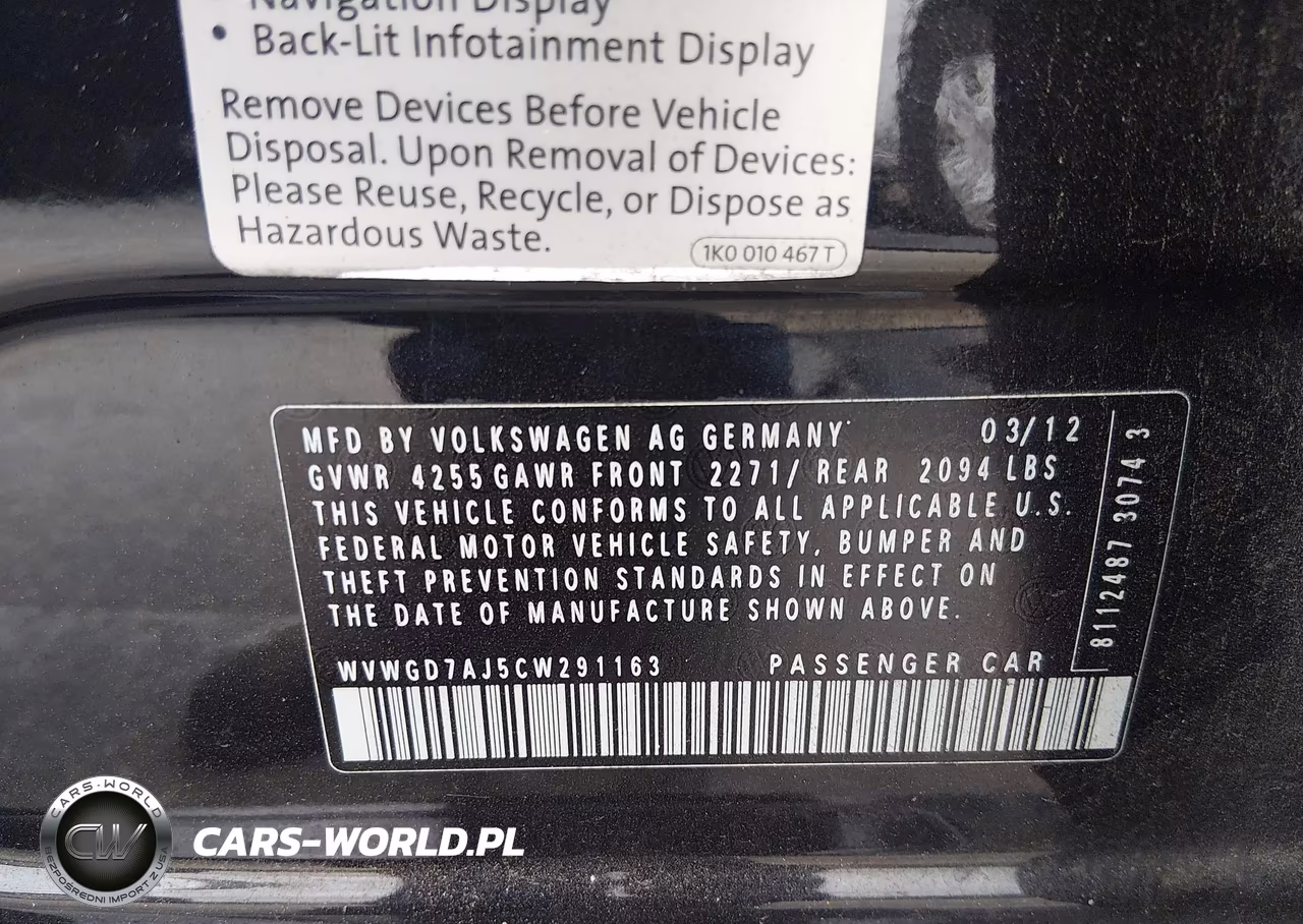 2012 Volkswagen Gti 4-Door VIN:WVWGD7AJ5CW291163 - 9