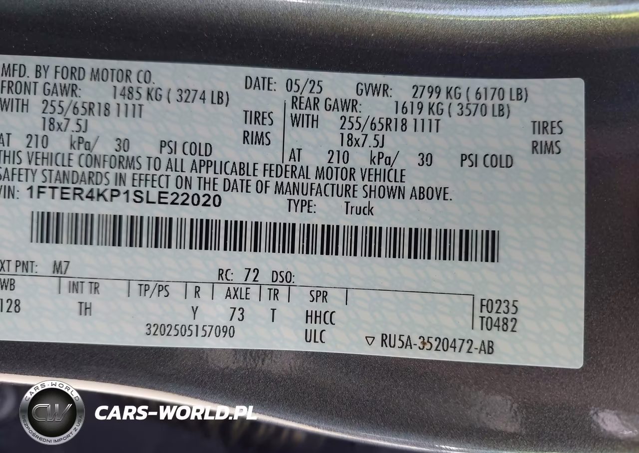 2025 Ford Ranger Lariat VIN:1FTER4KP1SLE22020 - 9
