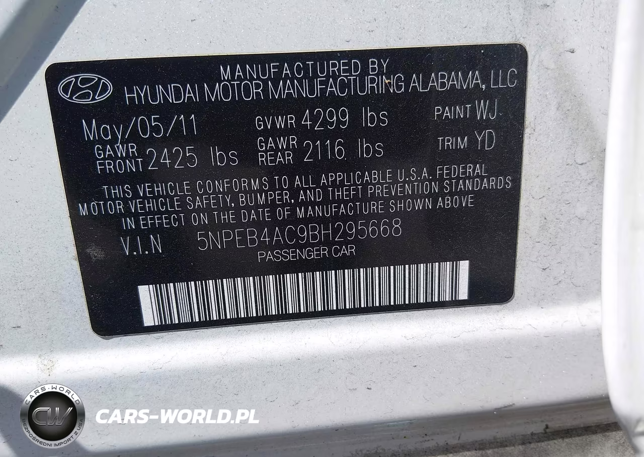 2011 Hyundai Sonata Gls VIN:5NPEB4AC9BH295668 - 9