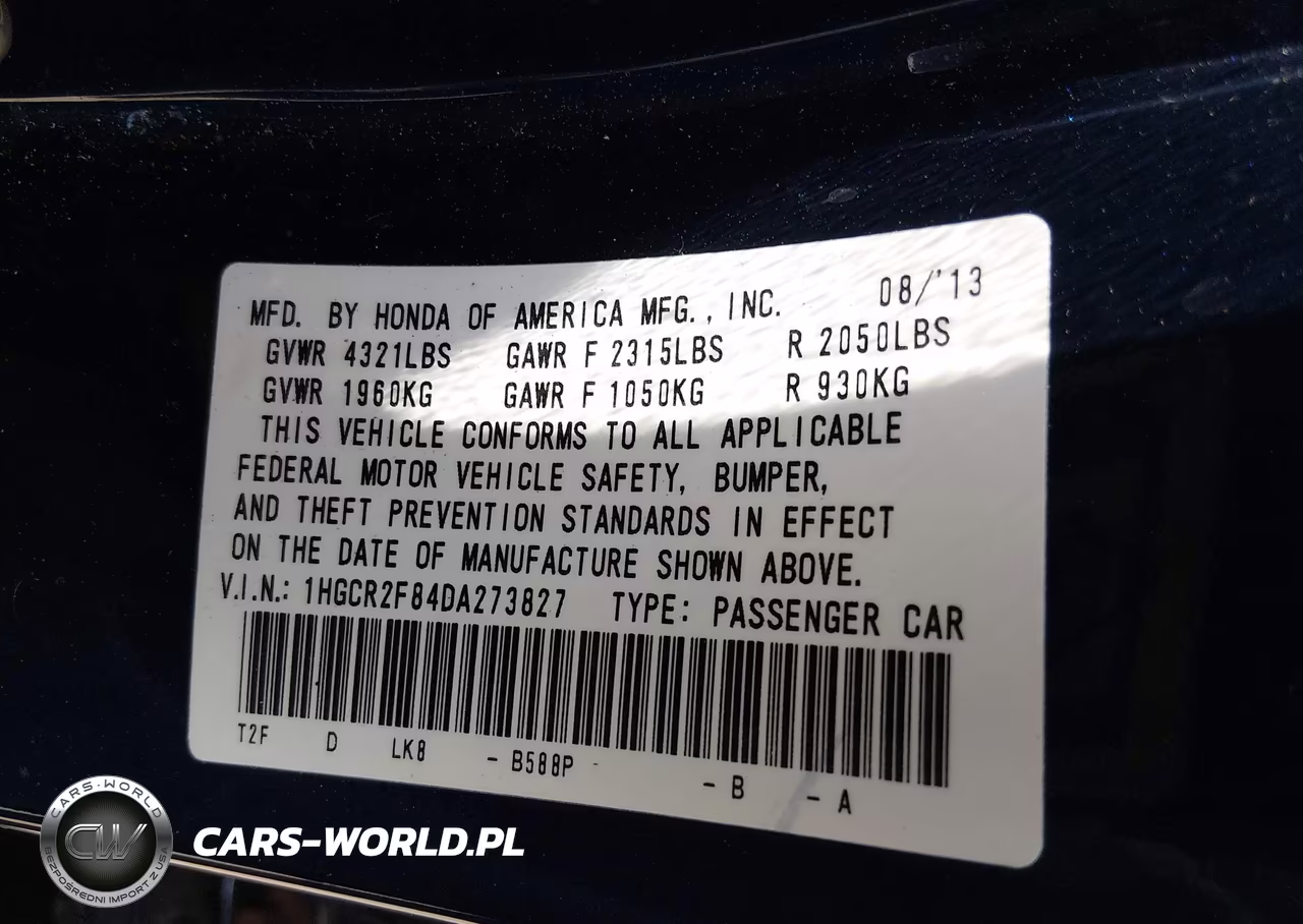 2013 Honda Accord Ex-L VIN:1HGCR2F84DA273827 - 9