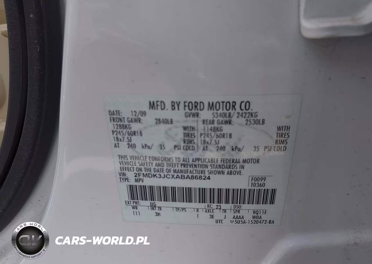 2010 Ford Edge Sel VIN:2FMDK3JCXABA86824 - 9
