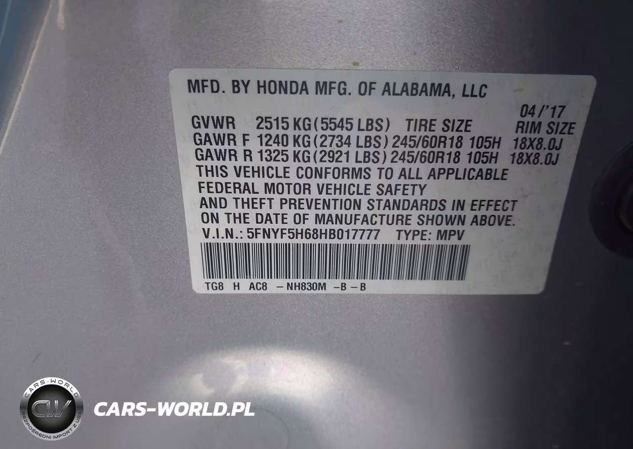 2017 Honda Pilot Ex-L VIN:5FNYF5H68HB017777 - 9
