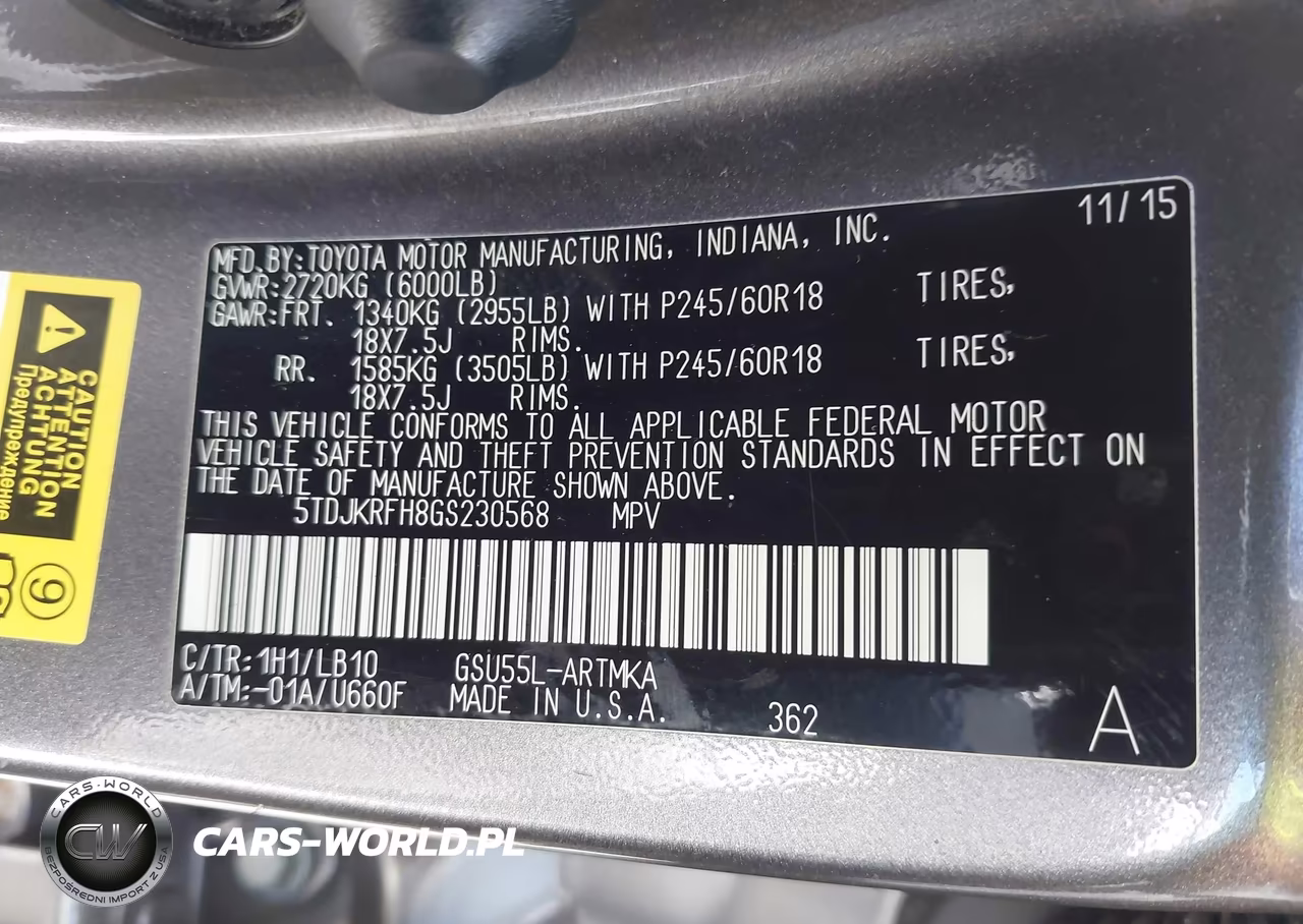 2016 Toyota Highlander Xle V6 VIN:5TDJKRFH8GS230568 - 9