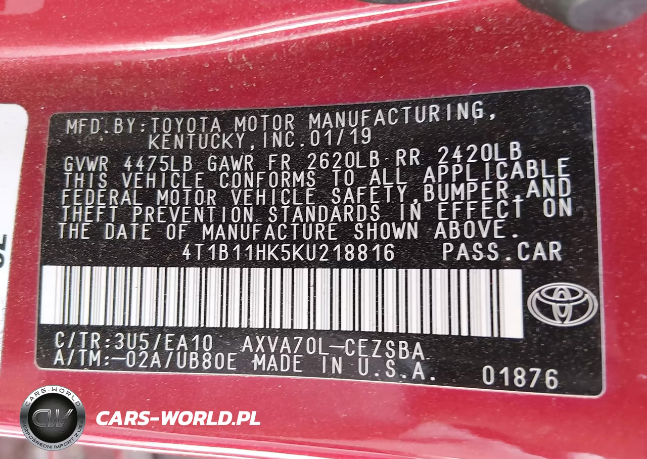 2019 Toyota Camry Se VIN:4T1B11HK5KU218816 - 9