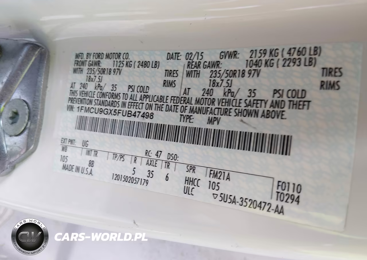 2015 Ford Escape Se VIN:1FMCU9GX5FUB47498 - 9