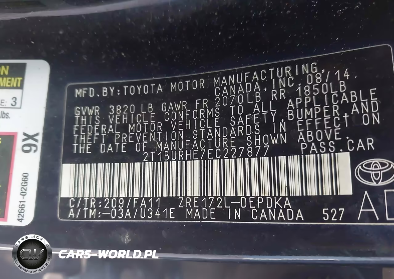 2014 Toyota Corolla L VIN:2T1BURHE7EC227877 - 9