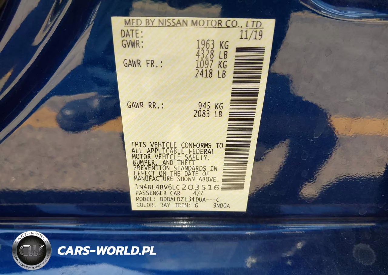 2020 Nissan Altima S Fwd VIN:1N4BL4BV6LC203516 - 9