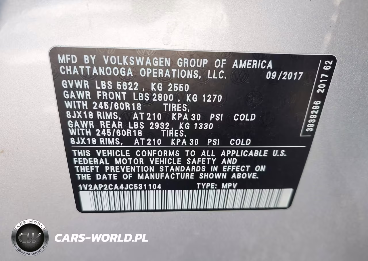 2018 Volkswagen Atlas 2.0T S VIN:1V2AP2CA4JC531104 - 9