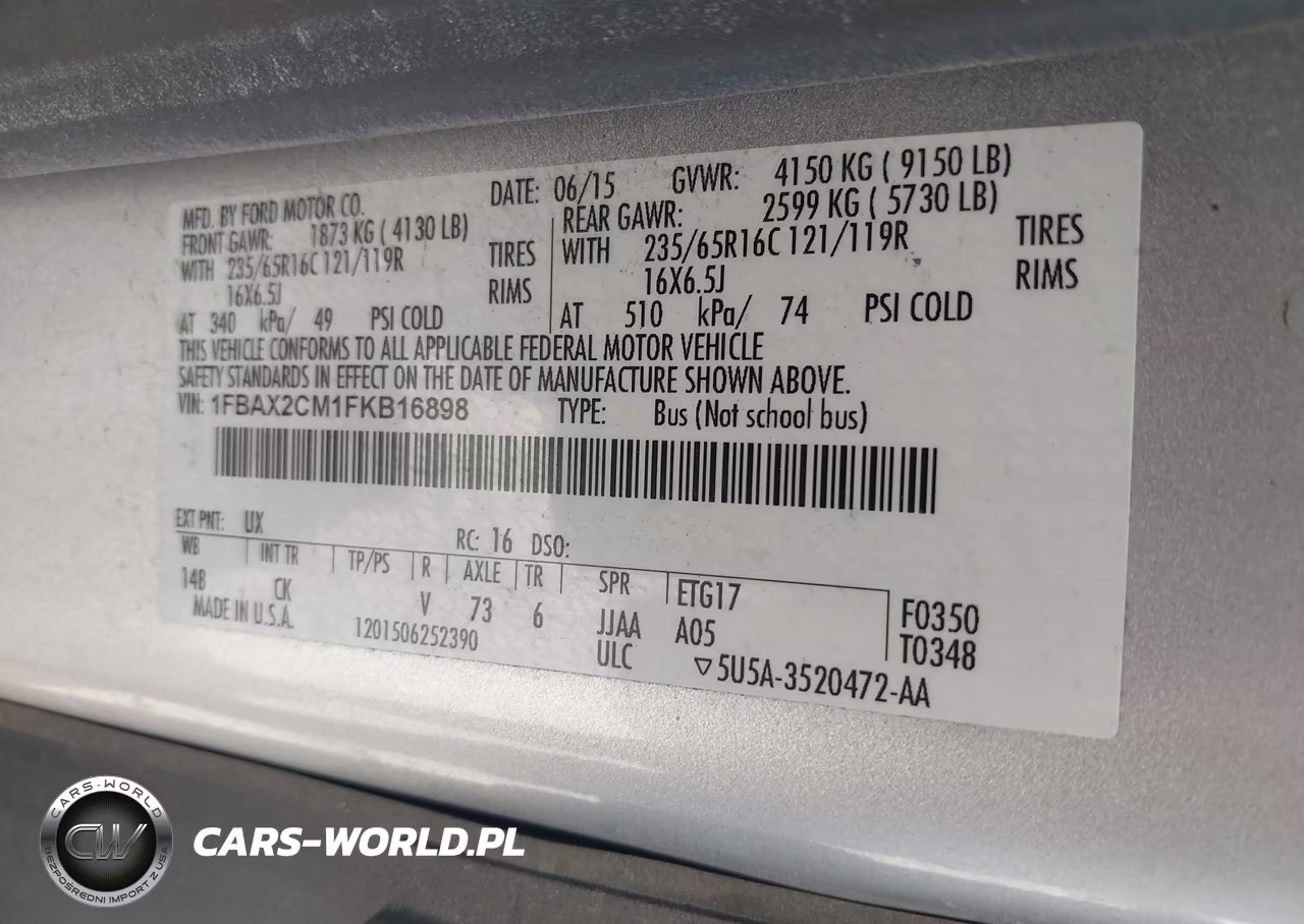 2015 Ford Transit-350 Xlt VIN:1FBAX2CM1FKB16898 - 9
