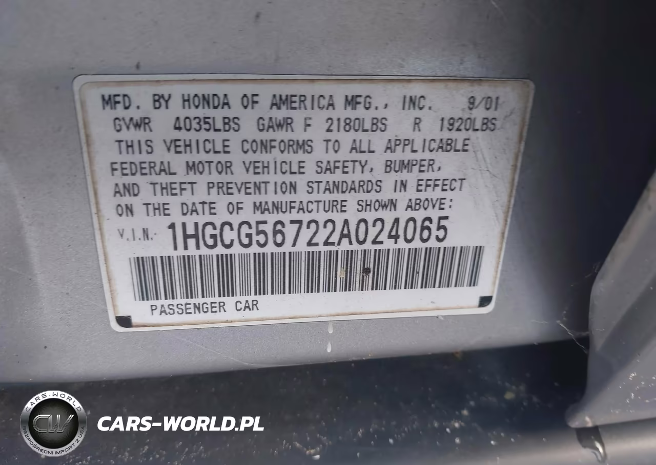2002 Honda Accord 2.3 Se VIN:1HGCG56722A024065 - 9
