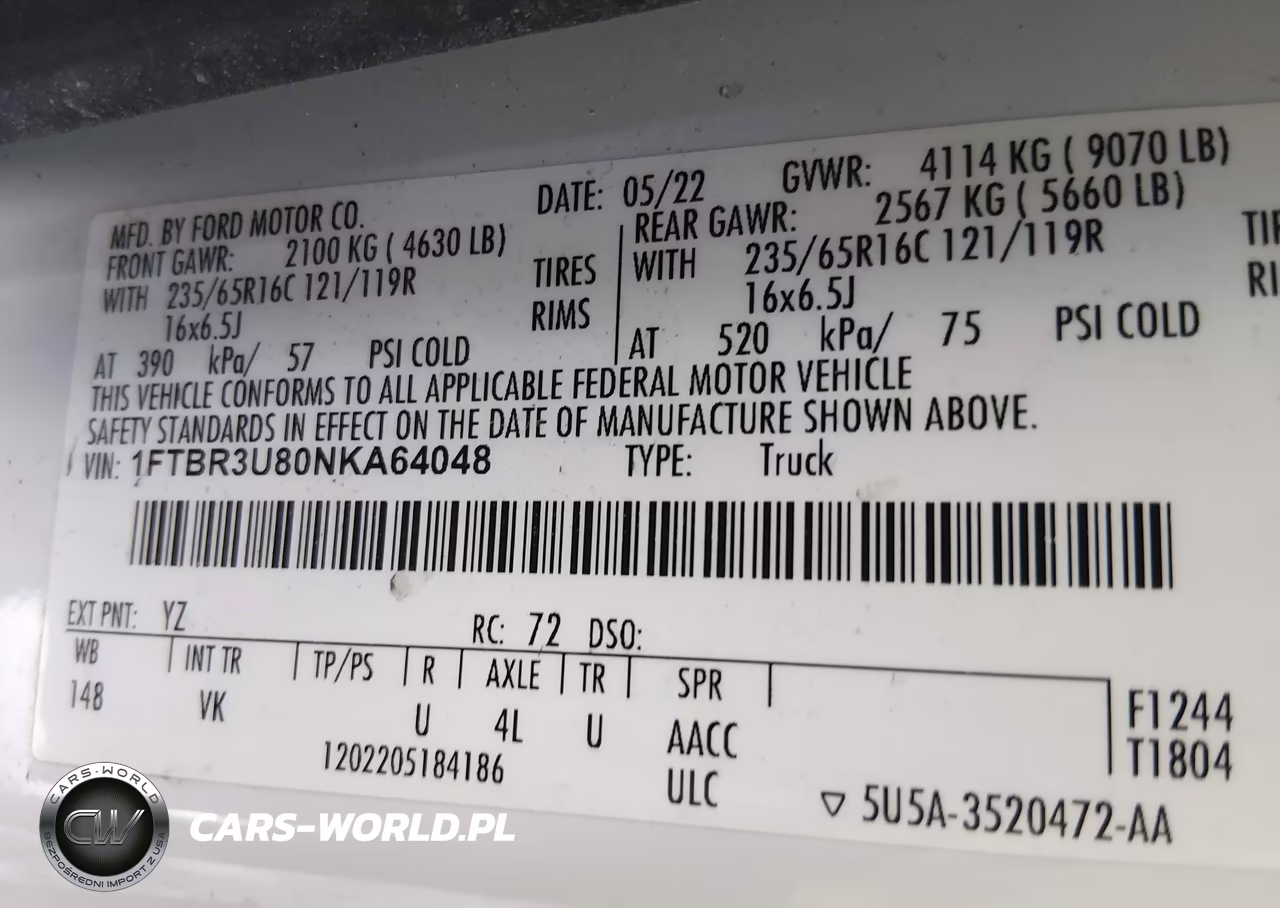 2022 Ford Transit-250 Cargo Van VIN:1FTBR3U80NKA64048 - 9