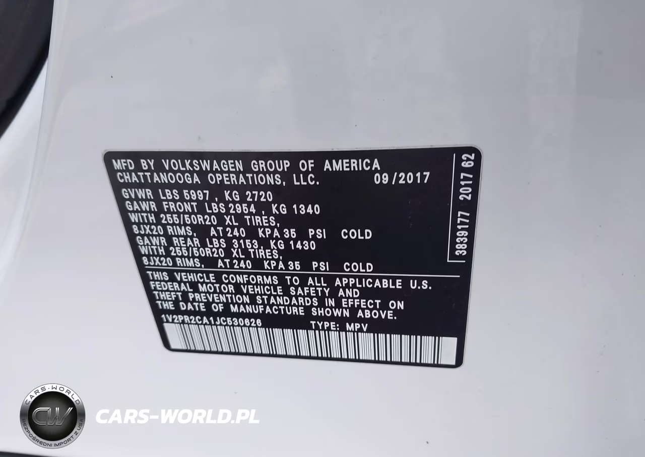2018 Volkswagen Atlas 3.6L V6 Se W-Technology VIN:1V2PR2CA1JC530626 - 9