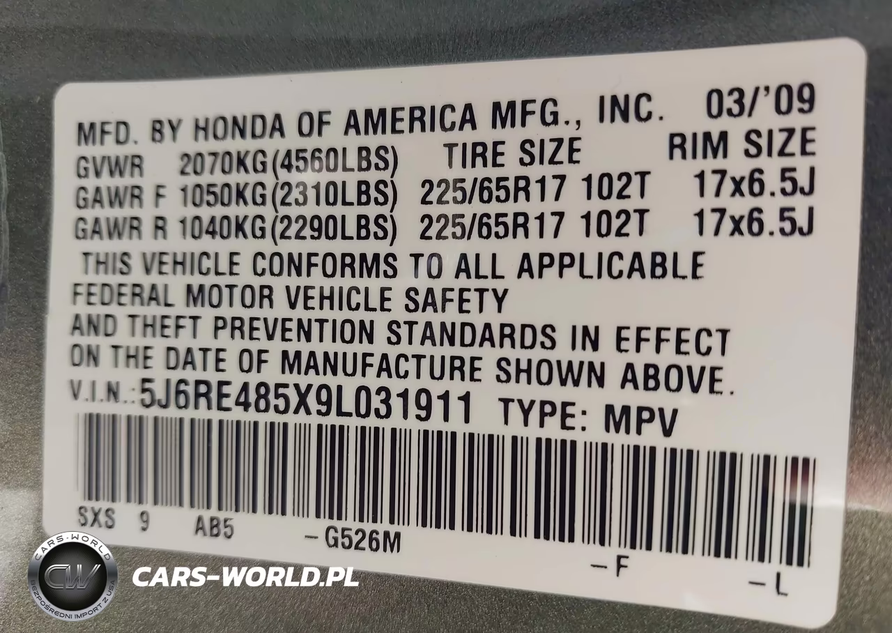 2009 Honda Cr-V Ex VIN:5J6RE485X9L031911 - 9