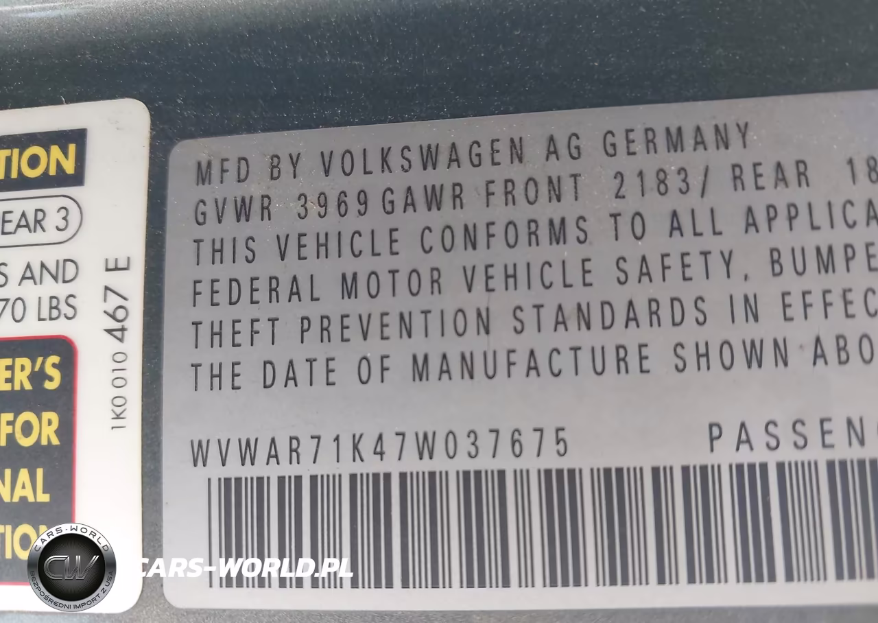 2007 Volkswagen Rabbit 2-Door (M5) VIN:WVWAR71K47W037675 - 9