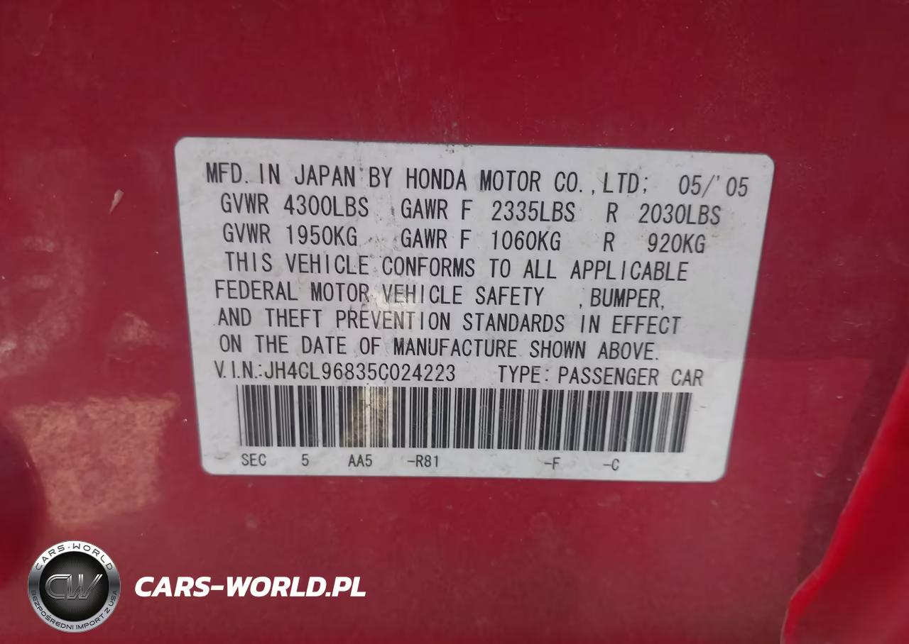 2005 Acura Tsx VIN:JH4CL96835C024223 - 9