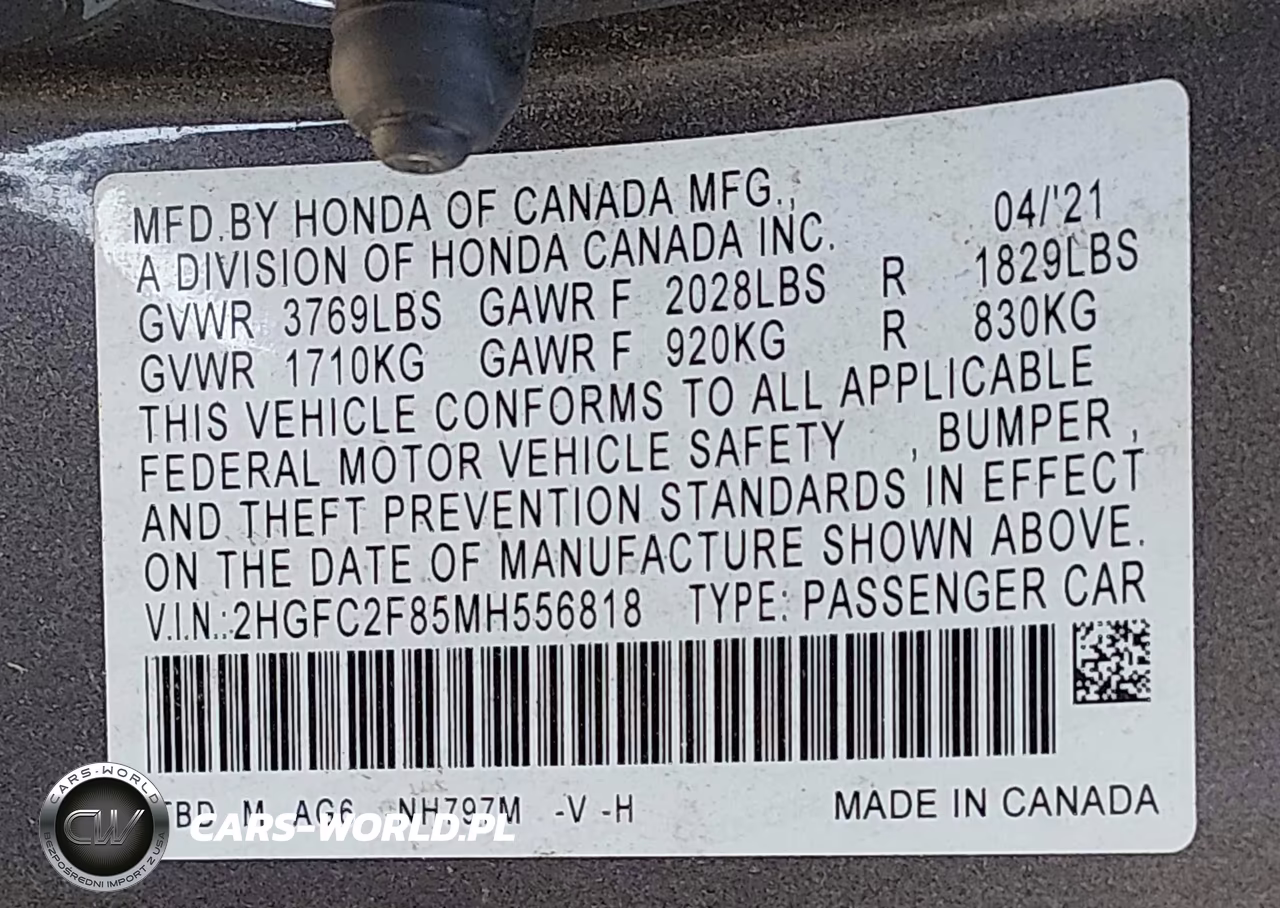 2021 Honda Civic Sport VIN:2HGFC2F85MH556818 - 9