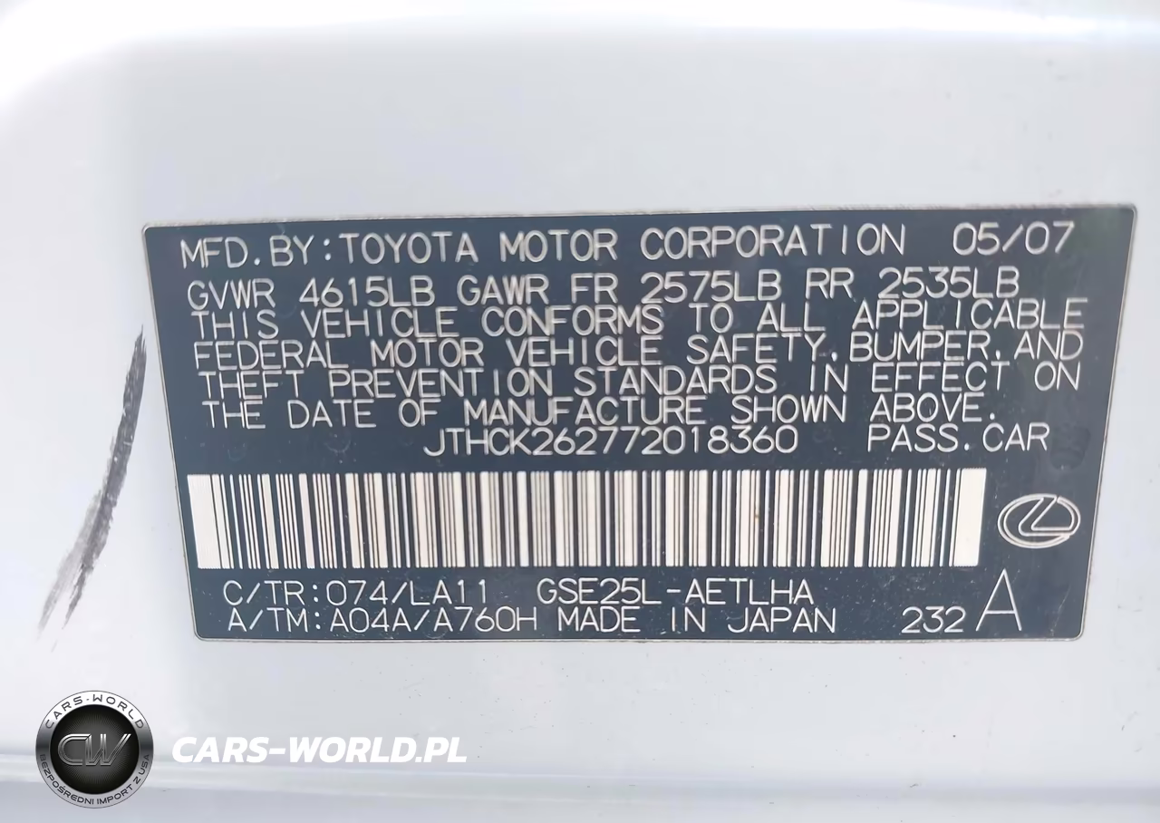 2007 Lexus Is 250 VIN:JTHCK262772018360 - 9