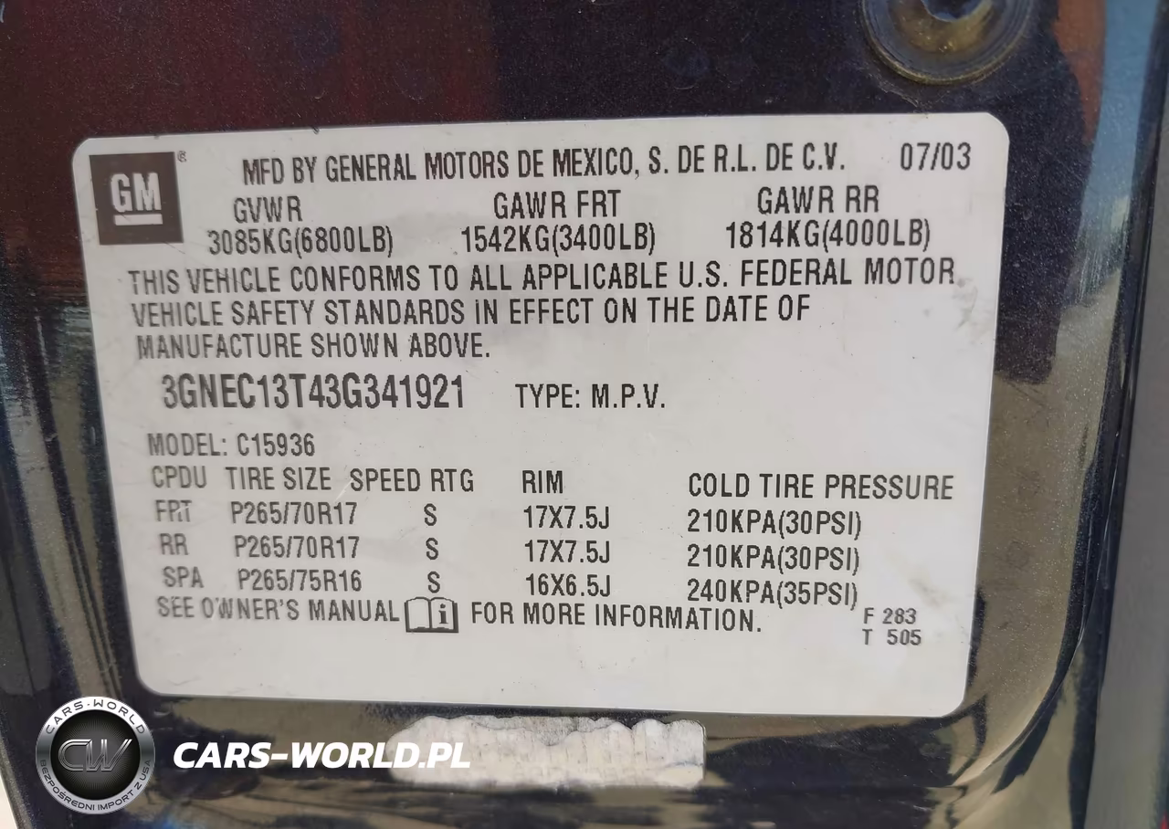 2003 Chevrolet Avalanche 1500 VIN:3GNEC13T43G341921 - 9