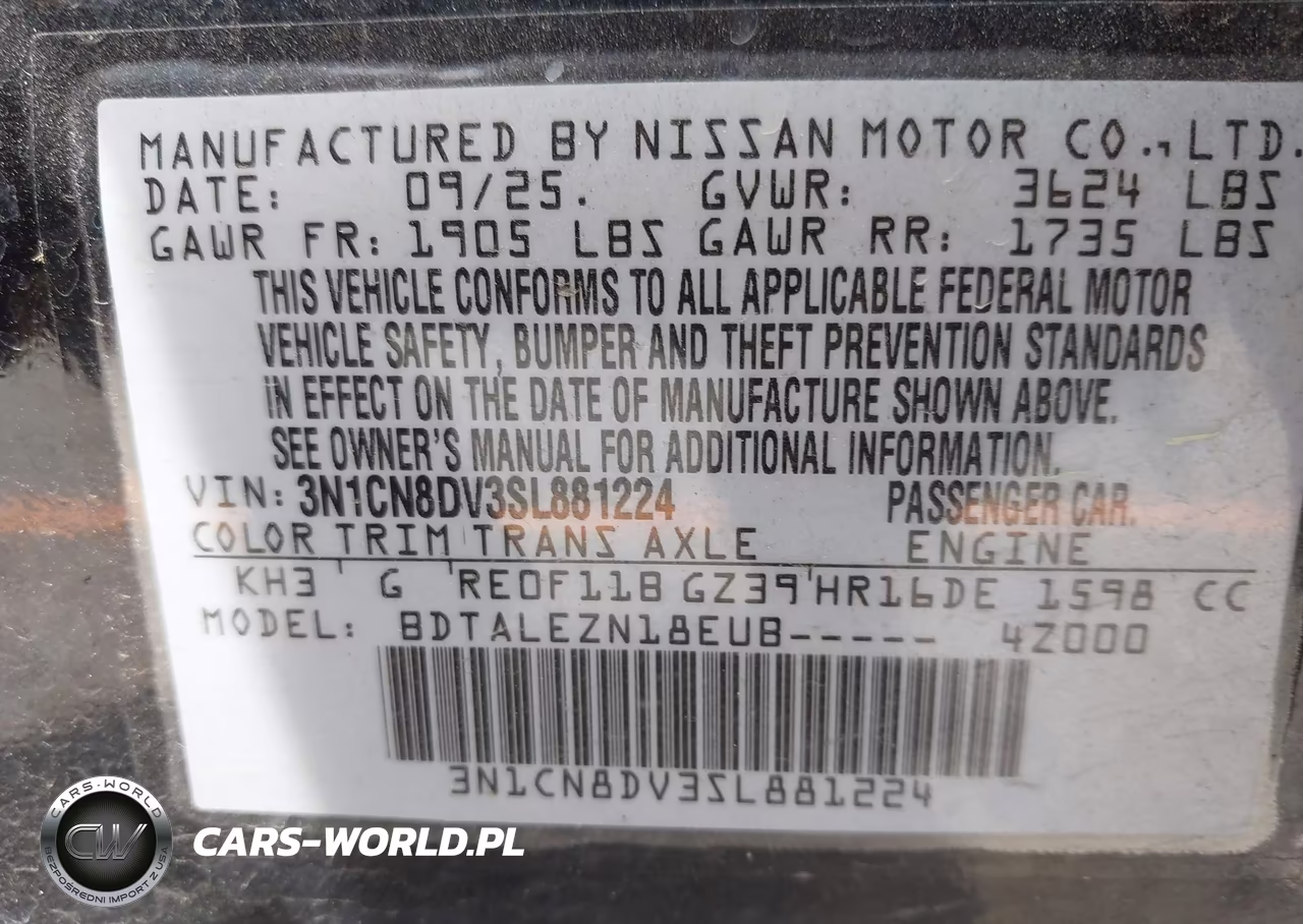 2025 Nissan Versa 1.6 S VIN:3N1CN8DV3SL881224 - 9