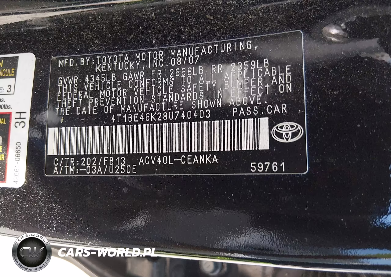 2008 Toyota Camry VIN:4T1BE46K28U740403 - 9