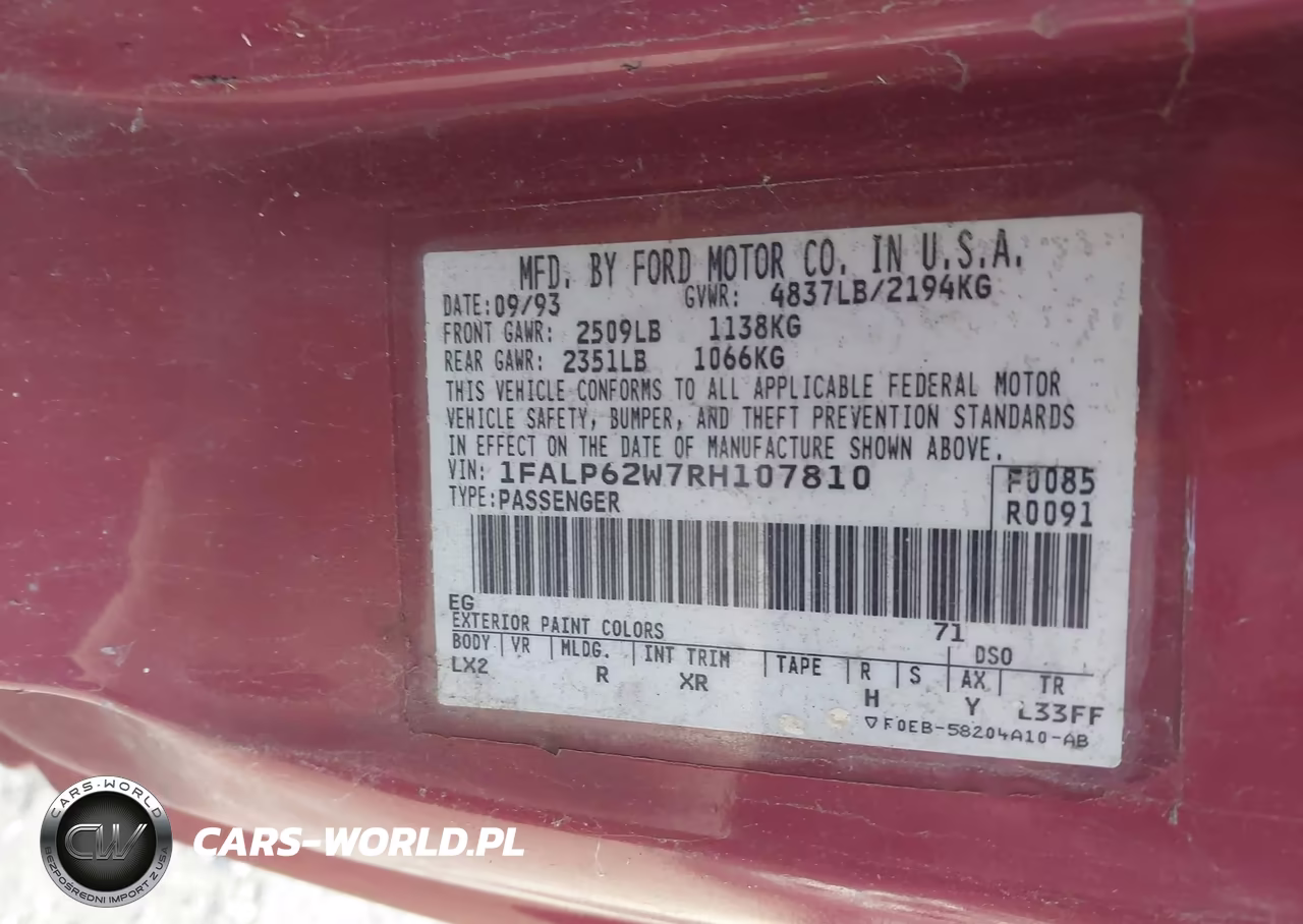 1994 Ford Thunderbird Lx VIN:1FALP62W7RH107810 - 9